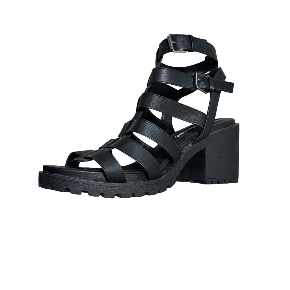 Dirty Laundry fun stuff Black Gladiator Block Heel Lug Sole Sandals Sz 9.5 Y2K - Picture 3 of 12